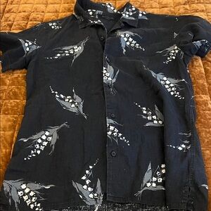 All Saints Floral Black Button-Up Shirt